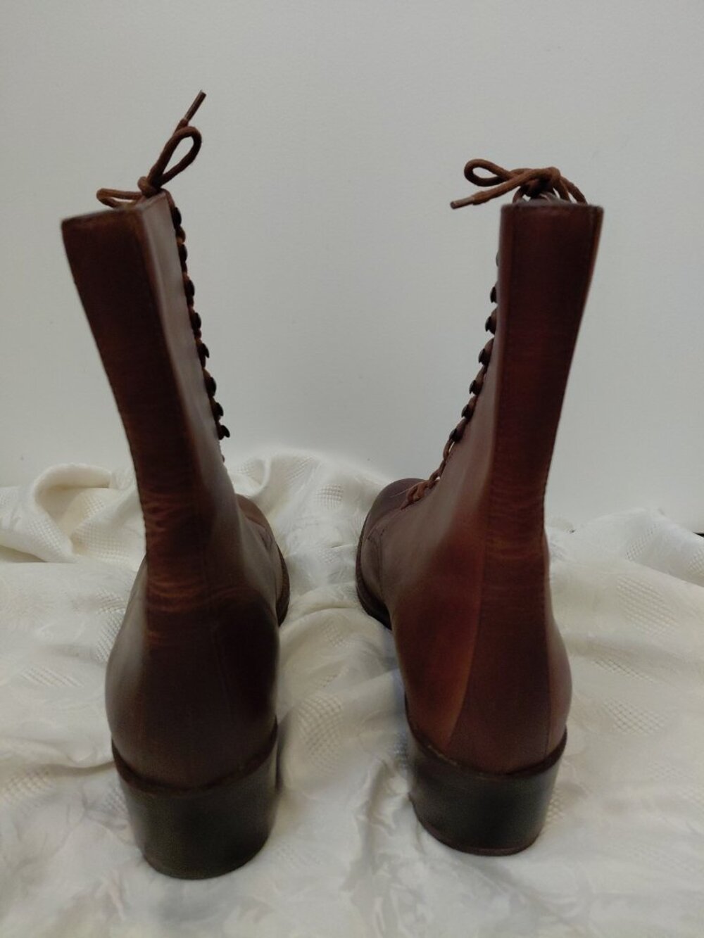 Vintage Nine West Brown Leather Lace Up Boots Edwardian Cottagecore 10 - Picture 3 of 11